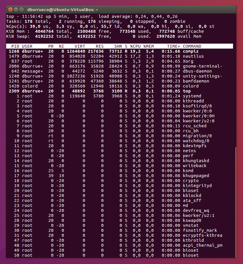 Comando TOP. Ejemplo de uso
