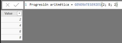 GENERATESERIES function. Example of use