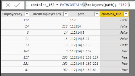 PATHCONTAINS function. Example of use