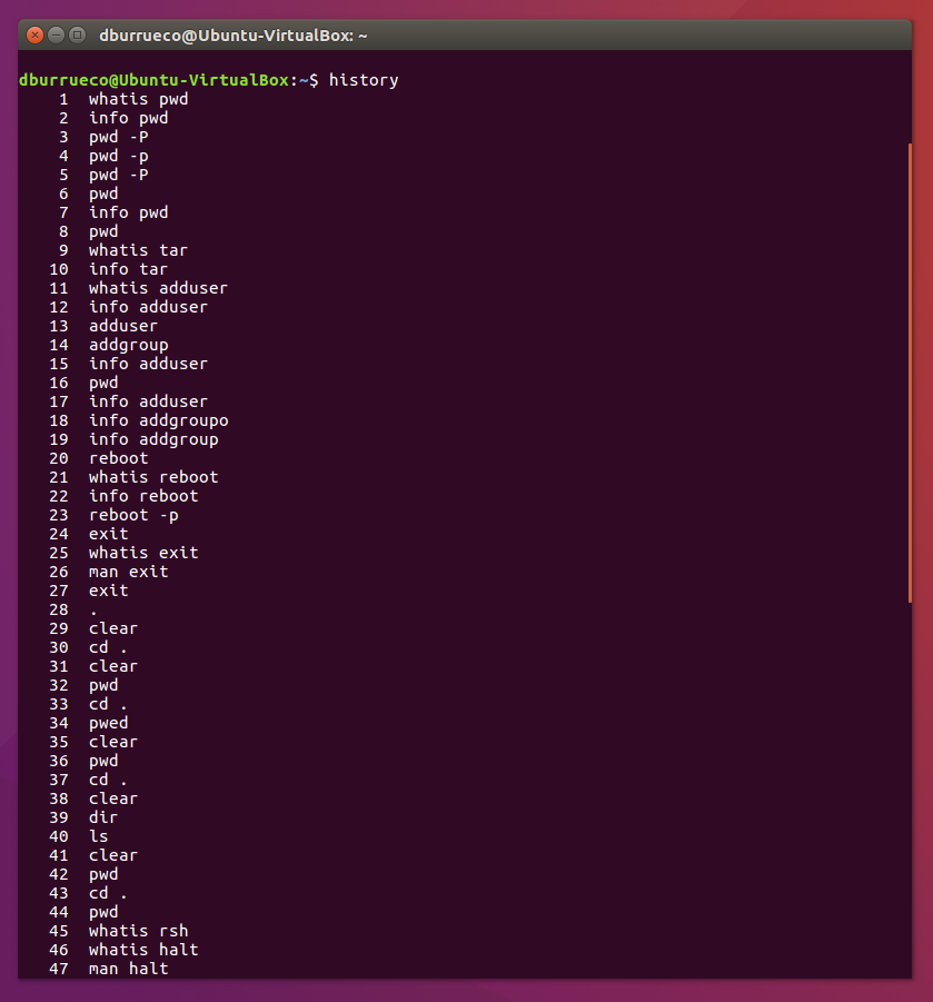 Comando HISTORY. Ejemplo de uso