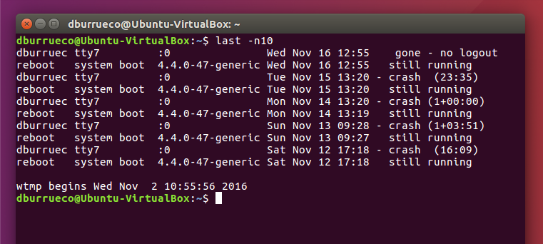 Comando LAST. Ejemplo de uso
