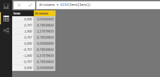 Función ASIN. Ejemplo de uso