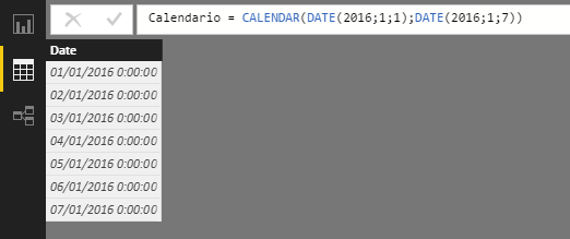CALENDAR function: Example of use