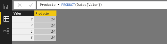 Función PRODUCT. Ejemplo de uso