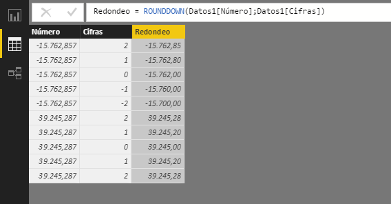 Función ROUNDDOWN. Ejemplo de uso