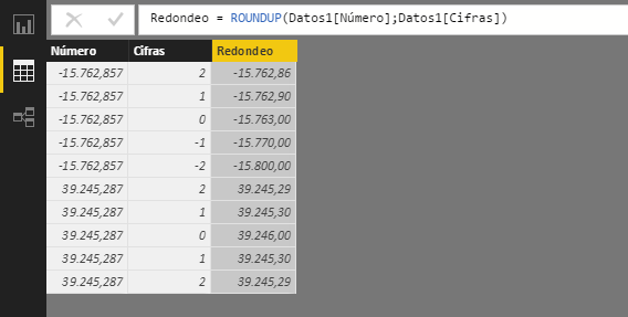Función ROUNDUP. Ejemplo de uso