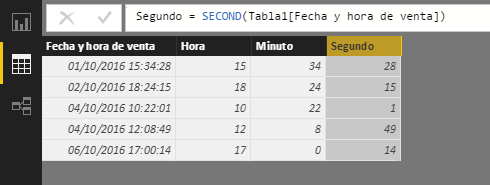 Función SECOND: Ejemplo de uso