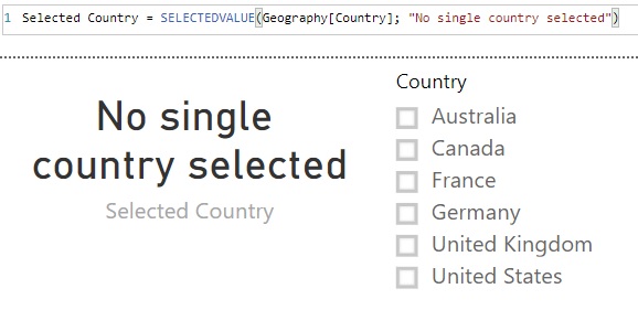 Función SELECTEDVALUE. Ejemplo de uso
