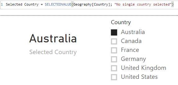 Función SELECTEDVALUE. Ejemplo de uso