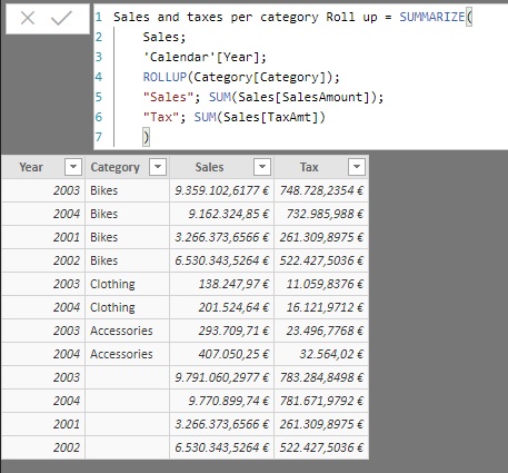 SUMMARIZE function. Example of use