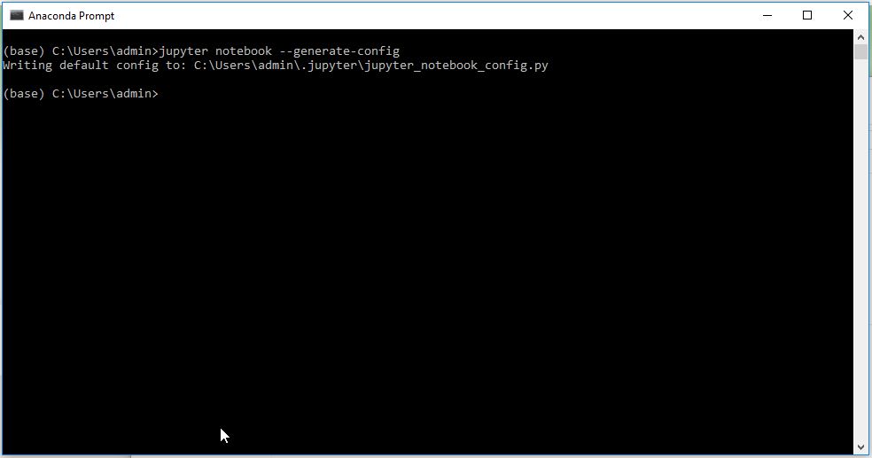 Ejecución del programa Anaconda prompt y generación del fichero de configuración