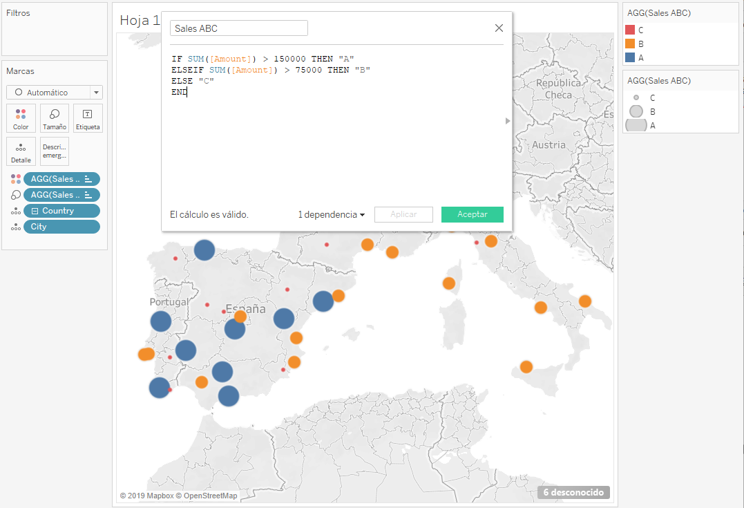 Mapa de ciudades según suma de ventas