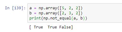 Función numpy.not_equal. Ejemplo de uso