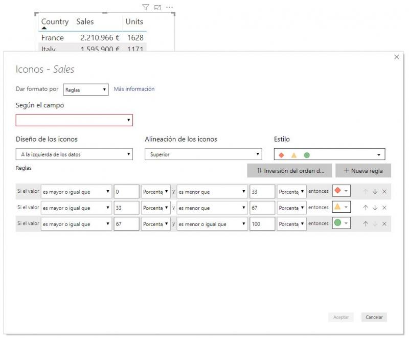 Table (tabla) - Formato condicional. Iconos