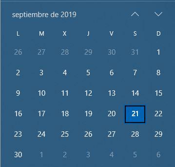 Calendario de septiembre de 2019