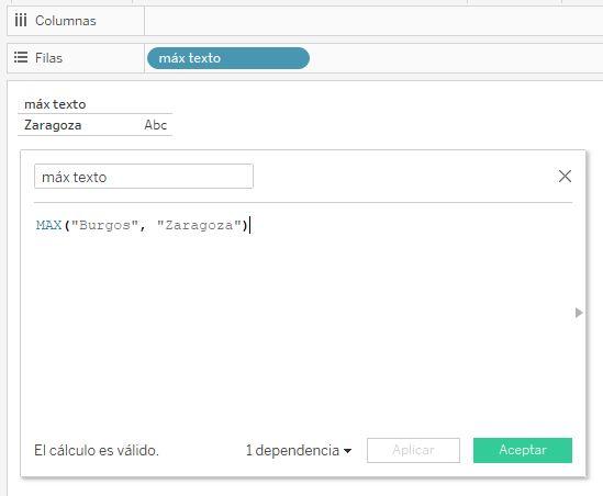 Función MAX aplicada a dos cadenas de texto