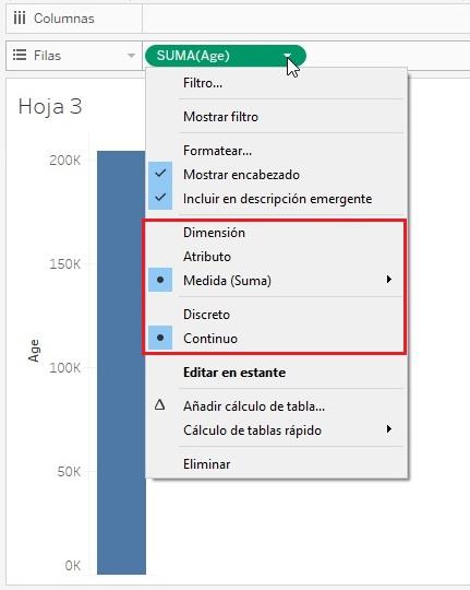 Menú de la instancia del campo