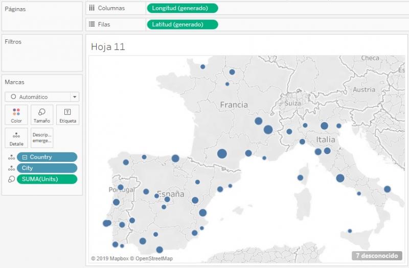 Mapa de burbujas mostrando el segundo nivel de la jerarquía