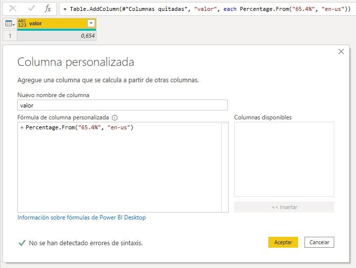 Función Percentage.From