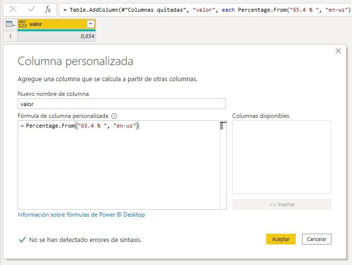 Función Percentage.From
