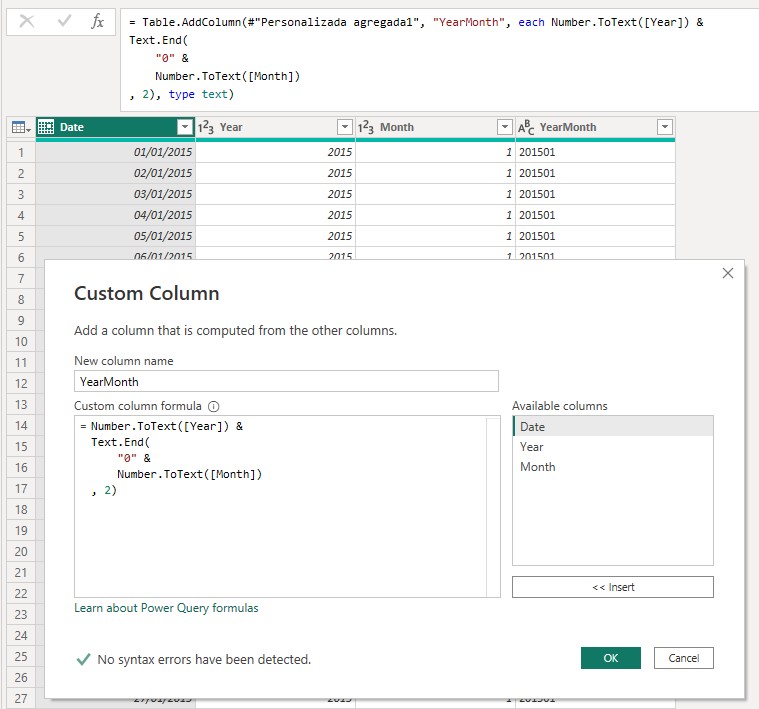 Creating a custom column with the year and month