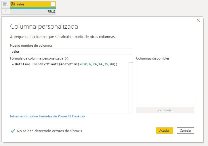 Función M DateTime.IsInNextMinute