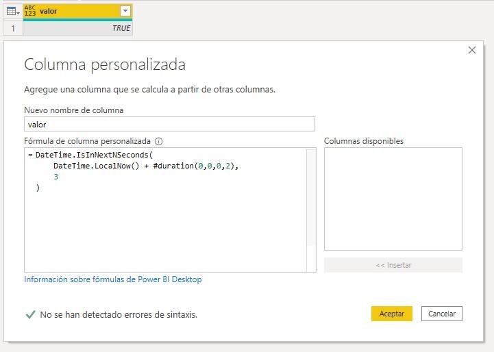 Función M DateTime.IsInNextNSeconds
