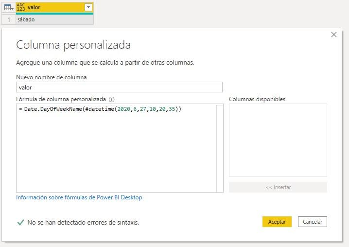 Función M Date.DayOfWeekName