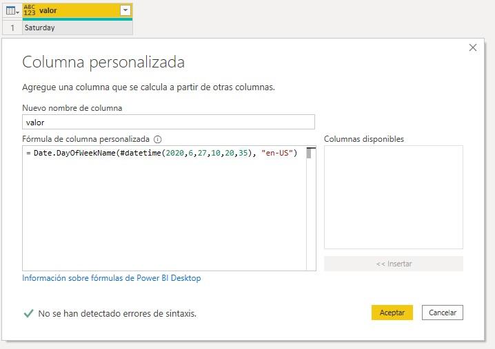 Función M Date.DayOfWeekName