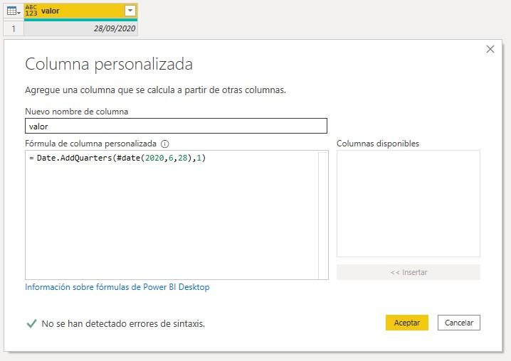 Función M Date.AddQuarters