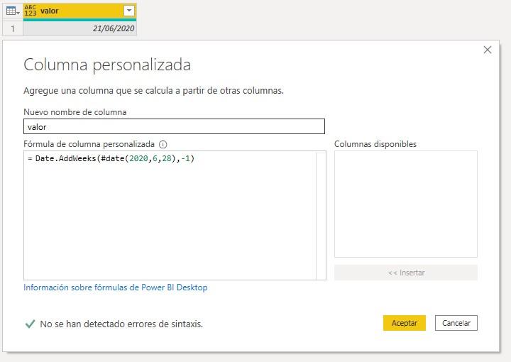 Función M Date.AddWeeks