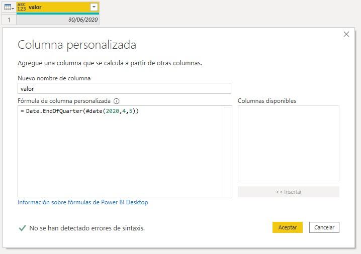 Función M Date.EndOfQuarter