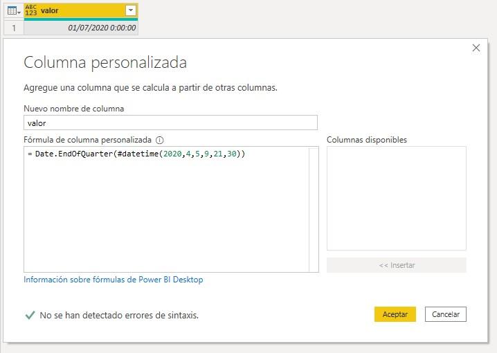 Función M Date.EndOfQuarter