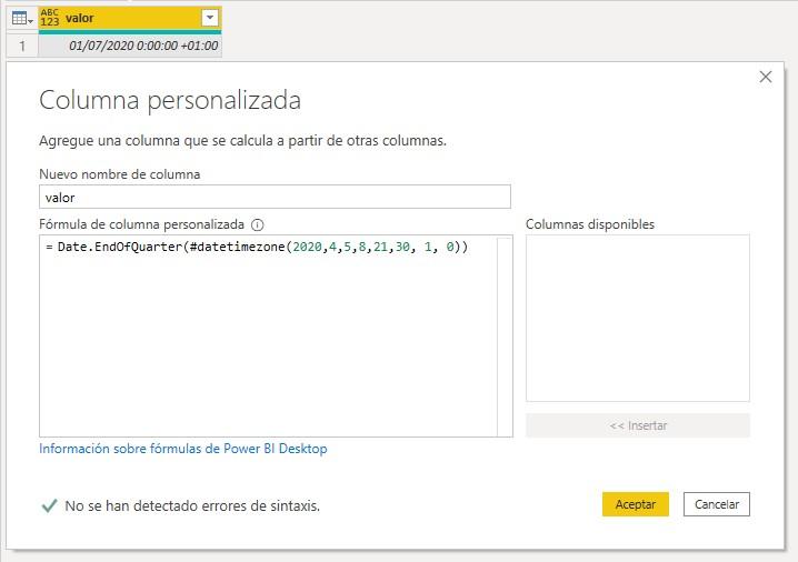 Función M Date.EndOfQuarter