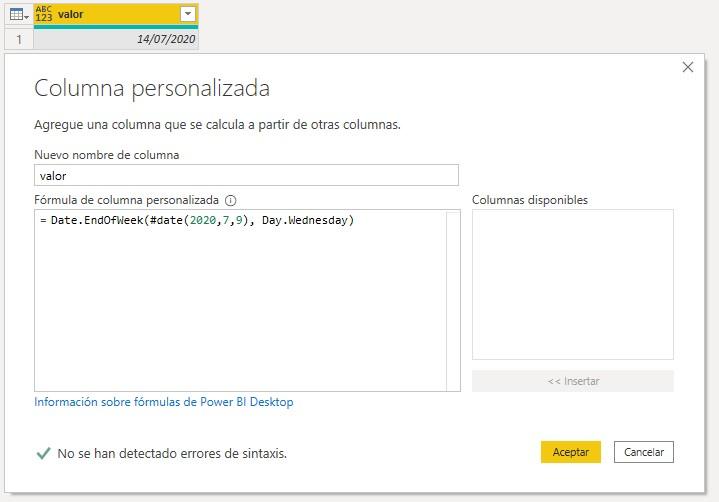 Función M Date.EndOfWeek