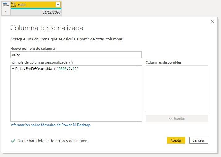 Función M Date.EndOfYear