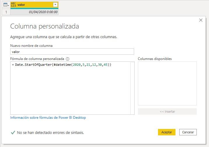 Función M Date.StartOfQuarter