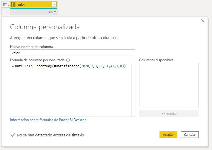 Función M Date.IsInCurrentDay