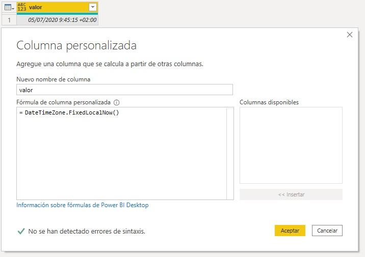 Función M DateTimeZone.FixedLocalNow