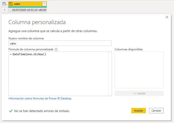 Función M DateTimeZone.UtcNow