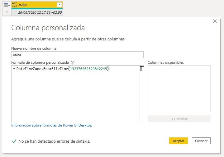 Función M DateTimeZone.FromFileTime
