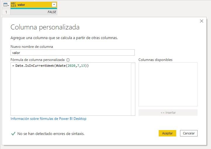 Función M Date.IsInCurrentWeek