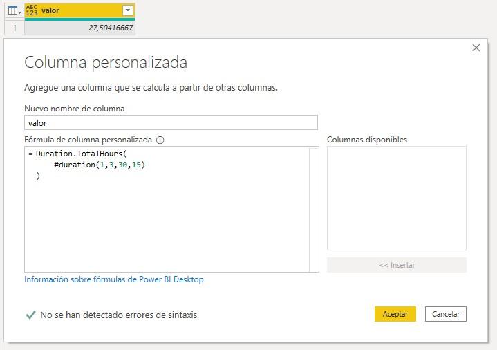 Función M Duration.TotalHours