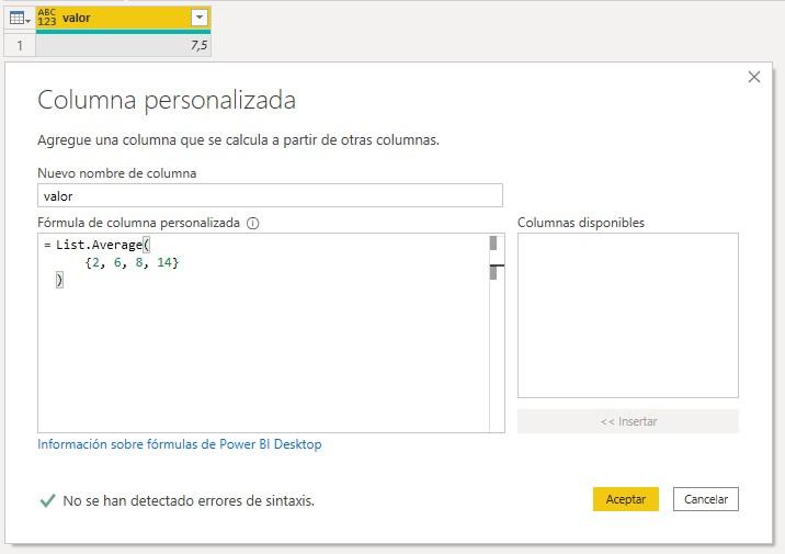 Función M List.Average