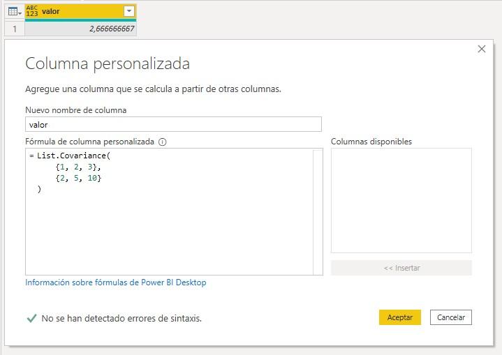 Función M List.Covariance
