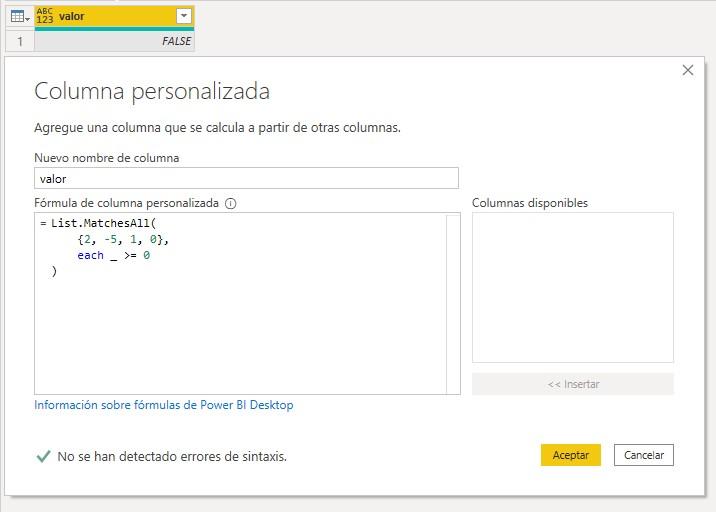 Función M List.MatchesAll