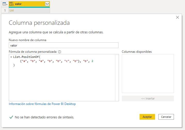 Función M List.PositionOf