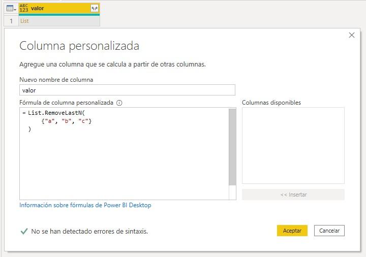 Función M List.RemoveLastN