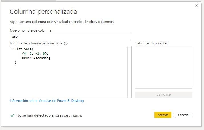 Función M List.Sort