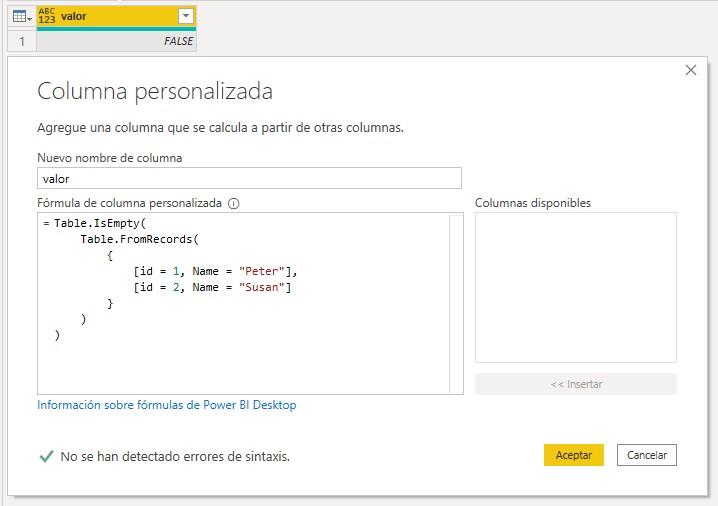 Función M Table.IsEmpty